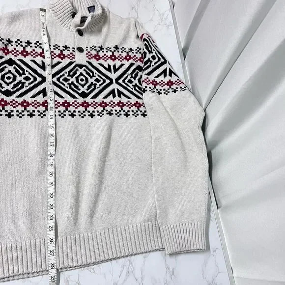 Chaps Fair Isle Nordic Cotton Pullover Mens XL Mock Neck Sweater Apres Chalet - Picture 15 of 16
